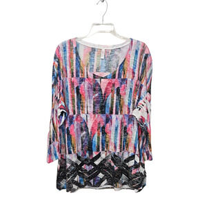 Allie Ollie Artsy 1X Colorful Tunic Burnout Stained Glass Oversized